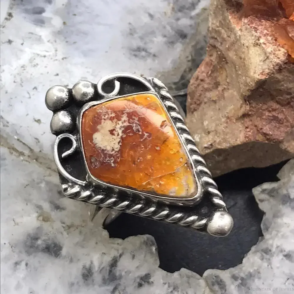 Vintage Native American Sterling Kite Carnelian Decorated Ring Size 8 For Women